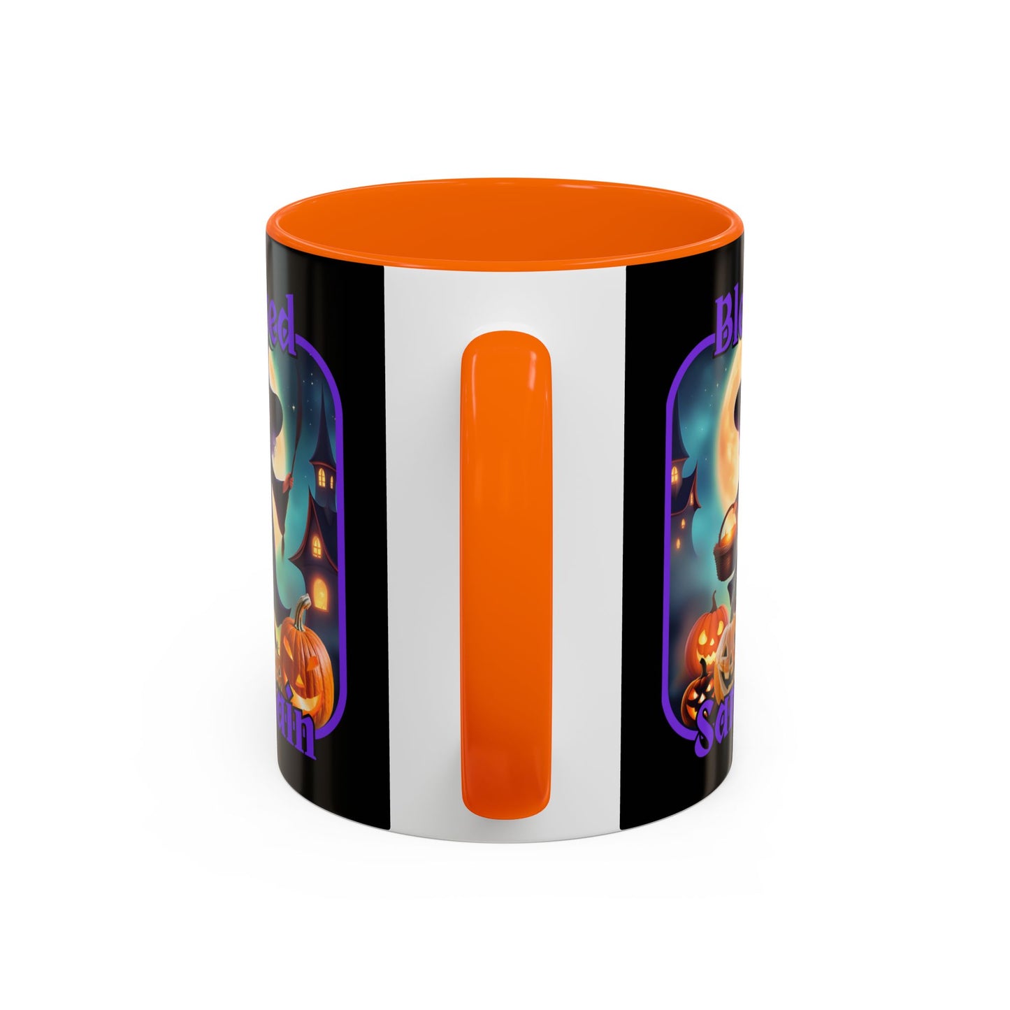 Blessed Samhain Little Witch Purple font Black Accent Mug by CreepyCrafts.boo