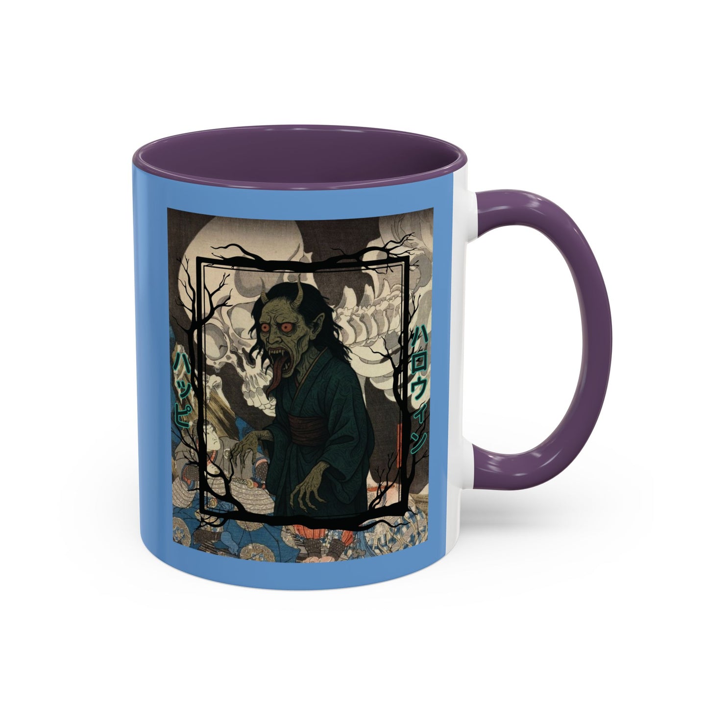 Yōkai Happy Halloween Light Blue Accent Mug by CreepyCrafts.boo