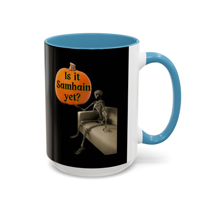 Is it Samhain yet? Skeleton's Pumpkin Black Accent Mug by CreepyCrafts.boo