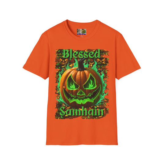Blessed Samhain Green Jack Light colors Unisex T-Shirt by CreepyCrafts.boo