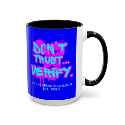 Don't Trust...Verify. Dark Blue Accent Mug by cypherpunkgear.com