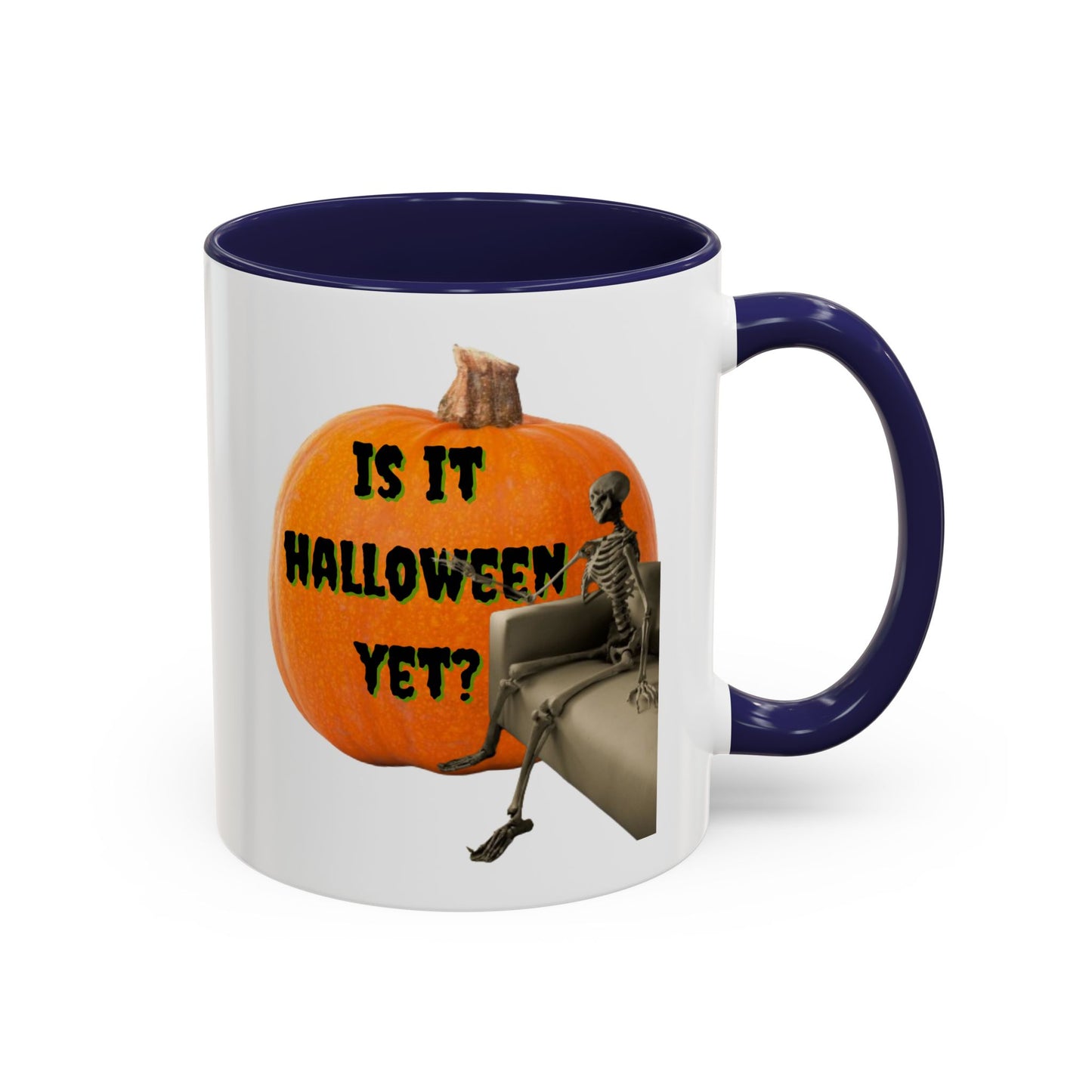 Is it Halloween yet? Skeleton's Giant Pumpkin White Accent Mug by CreepyCrafts.boo
