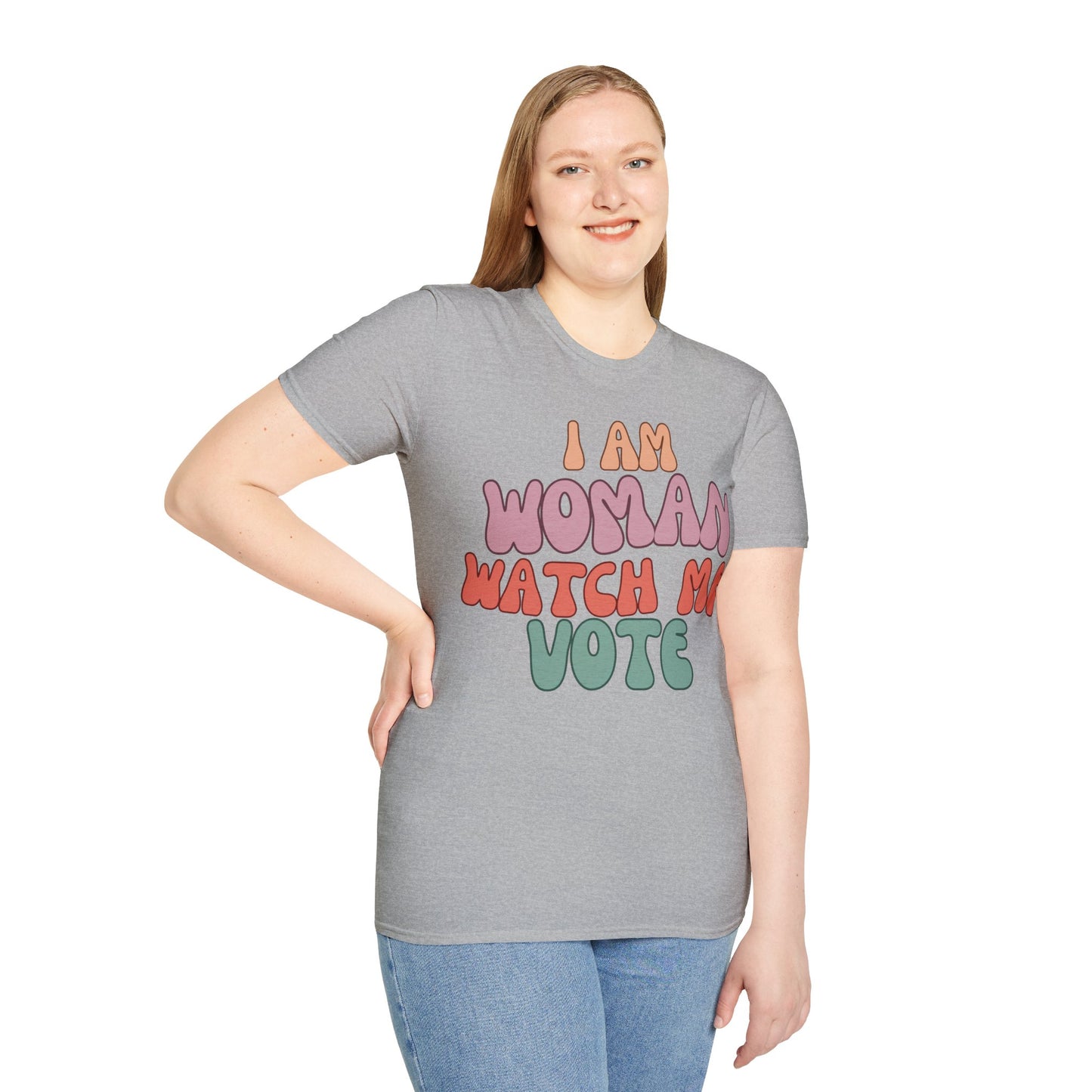 I Am Woman Watch Me Vote LTcolors Unisex T-Shirt by cypherpunkgear.com