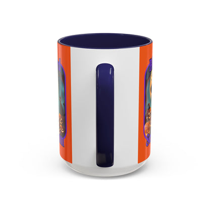 Blessed Samhain Cute Witch Purple font Orange Accent Mug by CreepyCrafts.boo