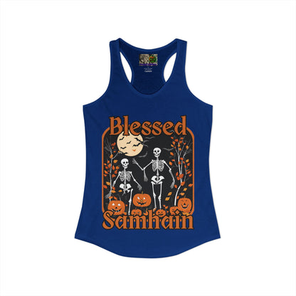 Spooktacular Skeletons of Samhain Women's Racerback Tank Top by CreepyCrafts.boo