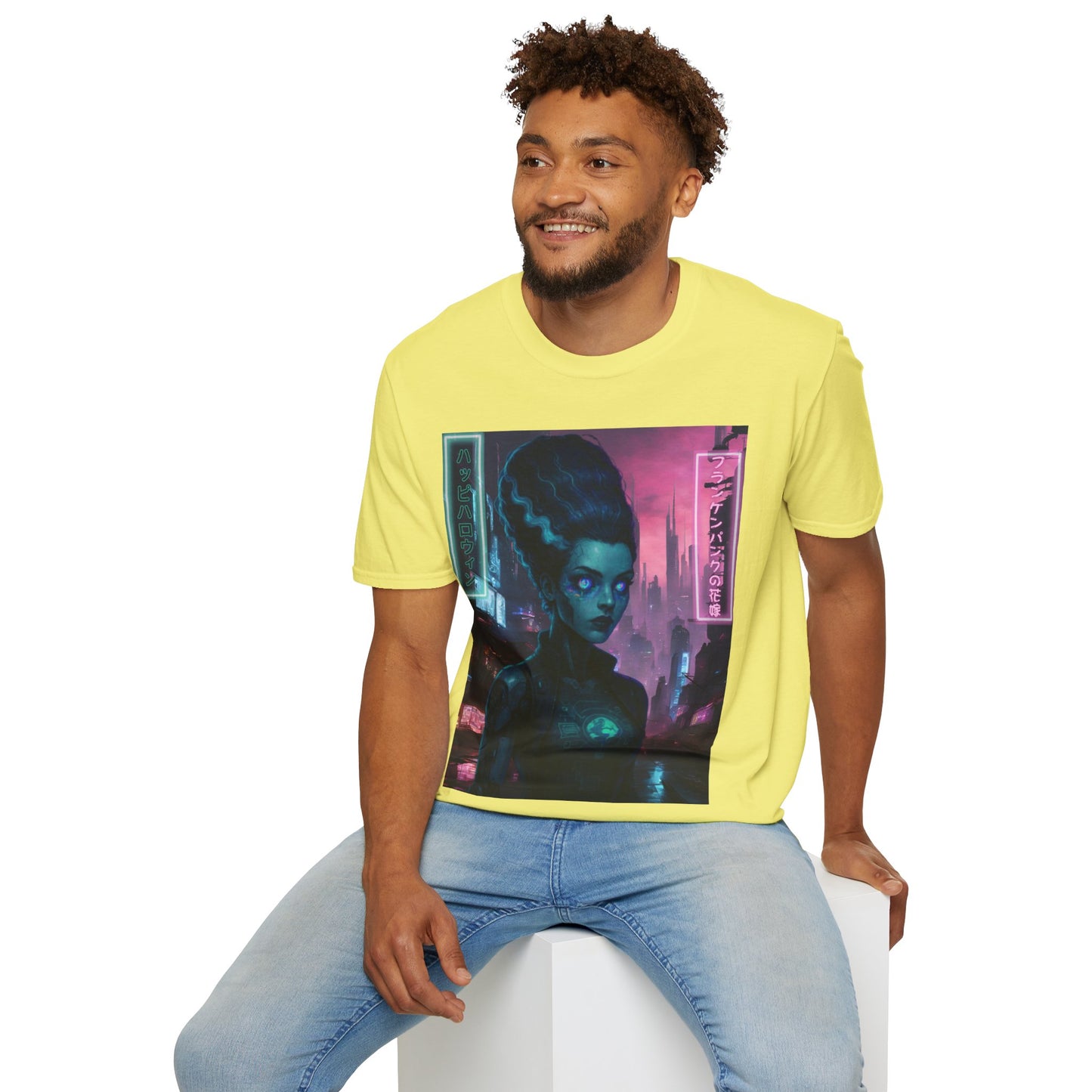 Neon Bride of Frankenstein Light colors Unisex T-Shirt by CreepyCrafts.boo