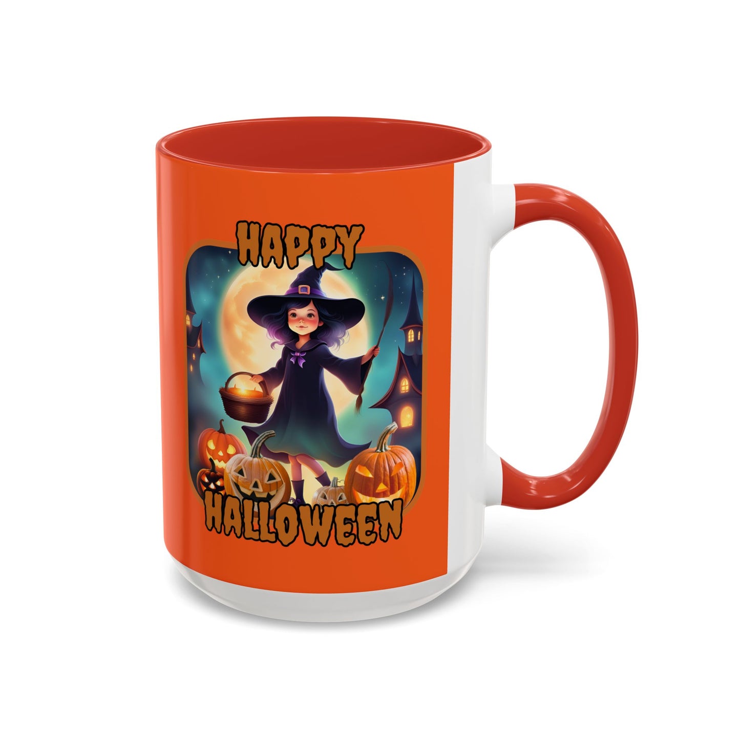 Happy Halloween Little Witch Orange font Orange Accent Mug by CreepyCrafts.boo