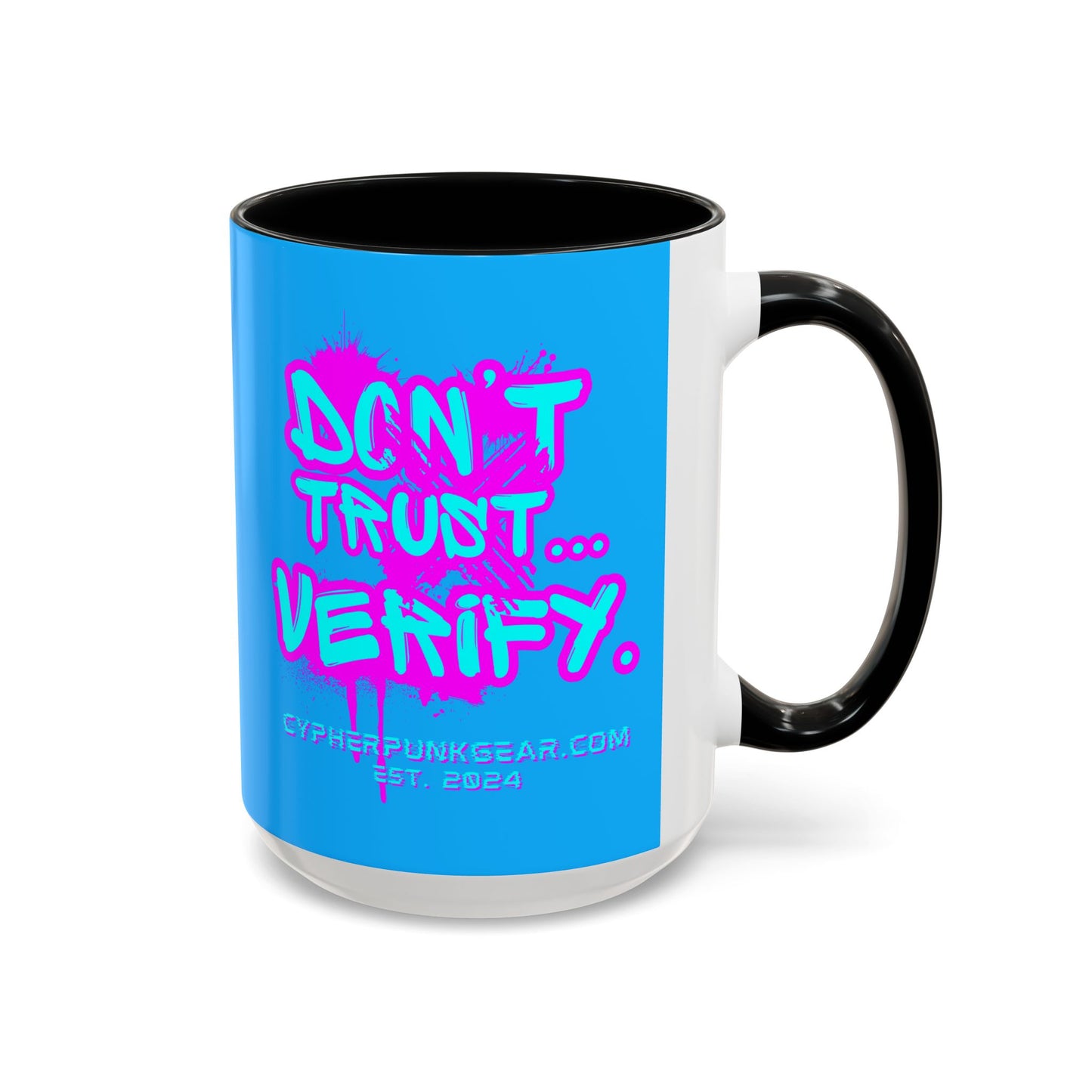 Don't Trust...Verify. Light Blue Accent Mug by cypherpunkgear.com