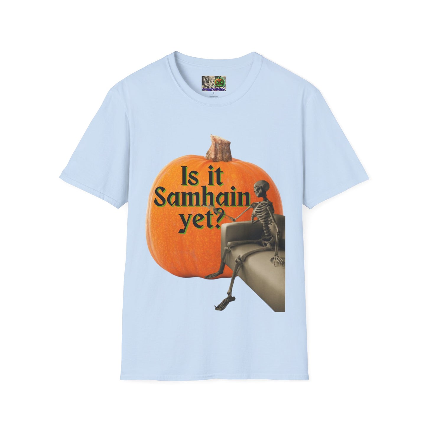 Is It Samhain Yet? Skeleton's Giant Pumpkin Light colors Unisex T-Shirt by CreepyCrafts.boo