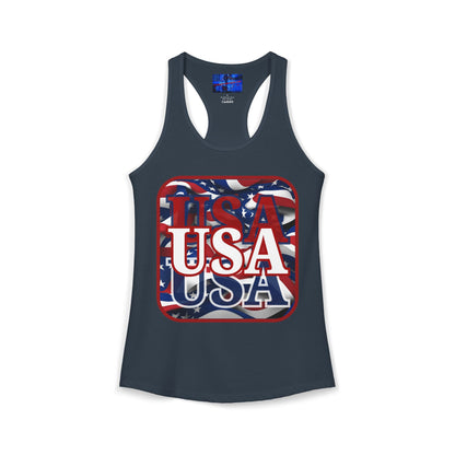 Red WHITE and Blue USA Patriot Women's Racerback Tank Top by cypherpunkgear.com
