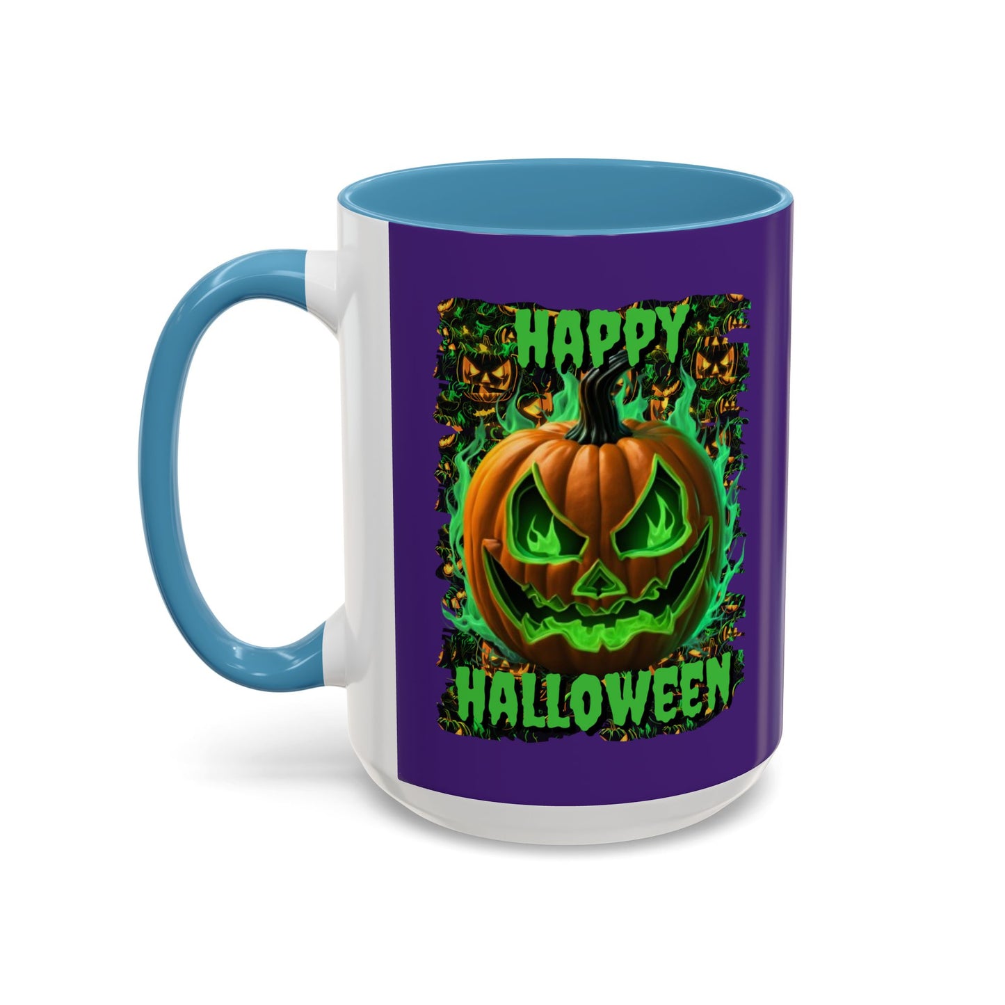 Happy Halloween Green Jack Purple Accent Mug by CreepyCrafts.boo