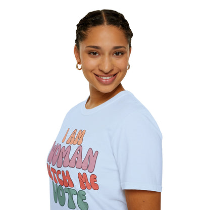 I Am Woman Watch Me Vote LTcolors Unisex T-Shirt by cypherpunkgear.com