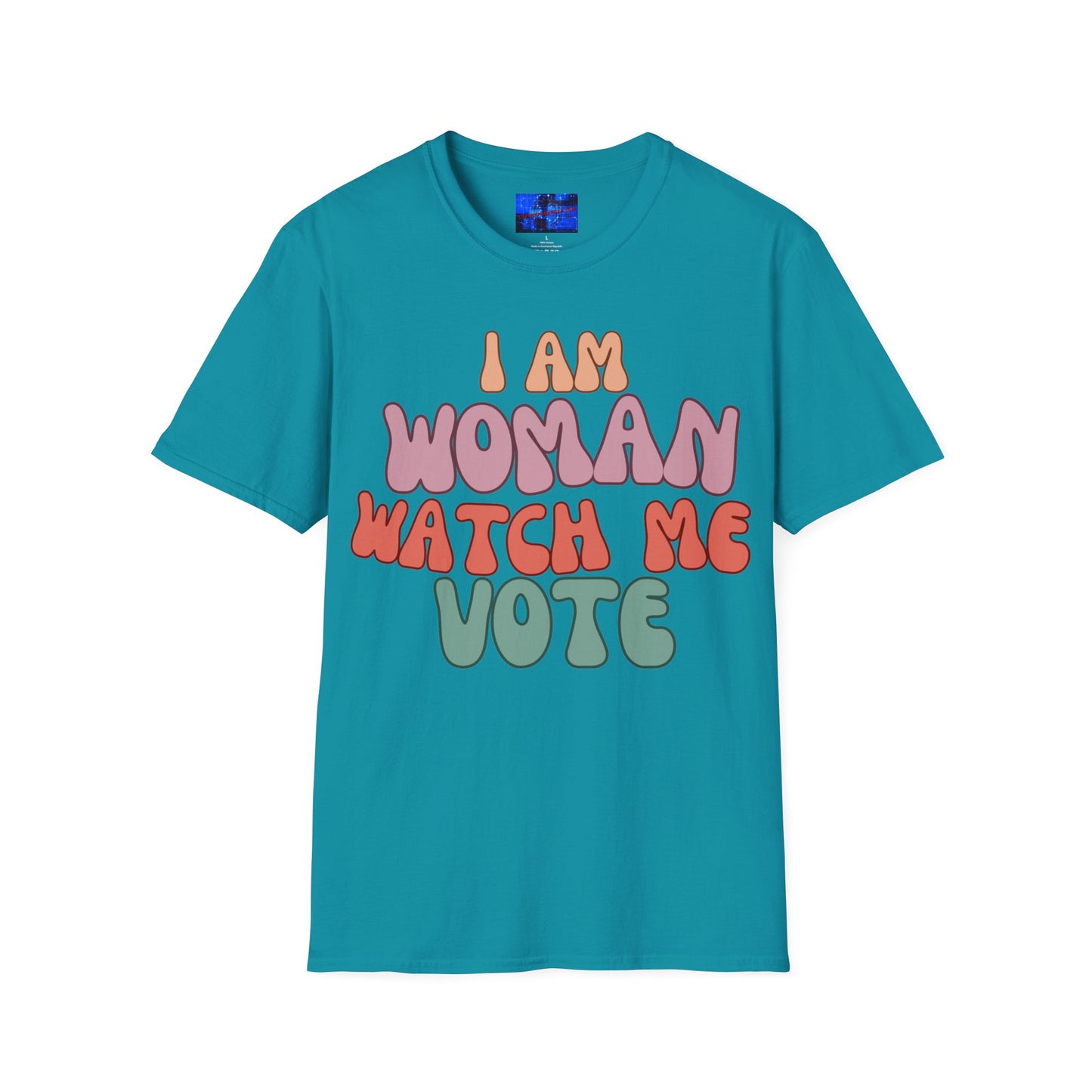 2-sided I Am Woman Watch Me Vote DKcolors Unisex T-Shirt by cypherpunkgear