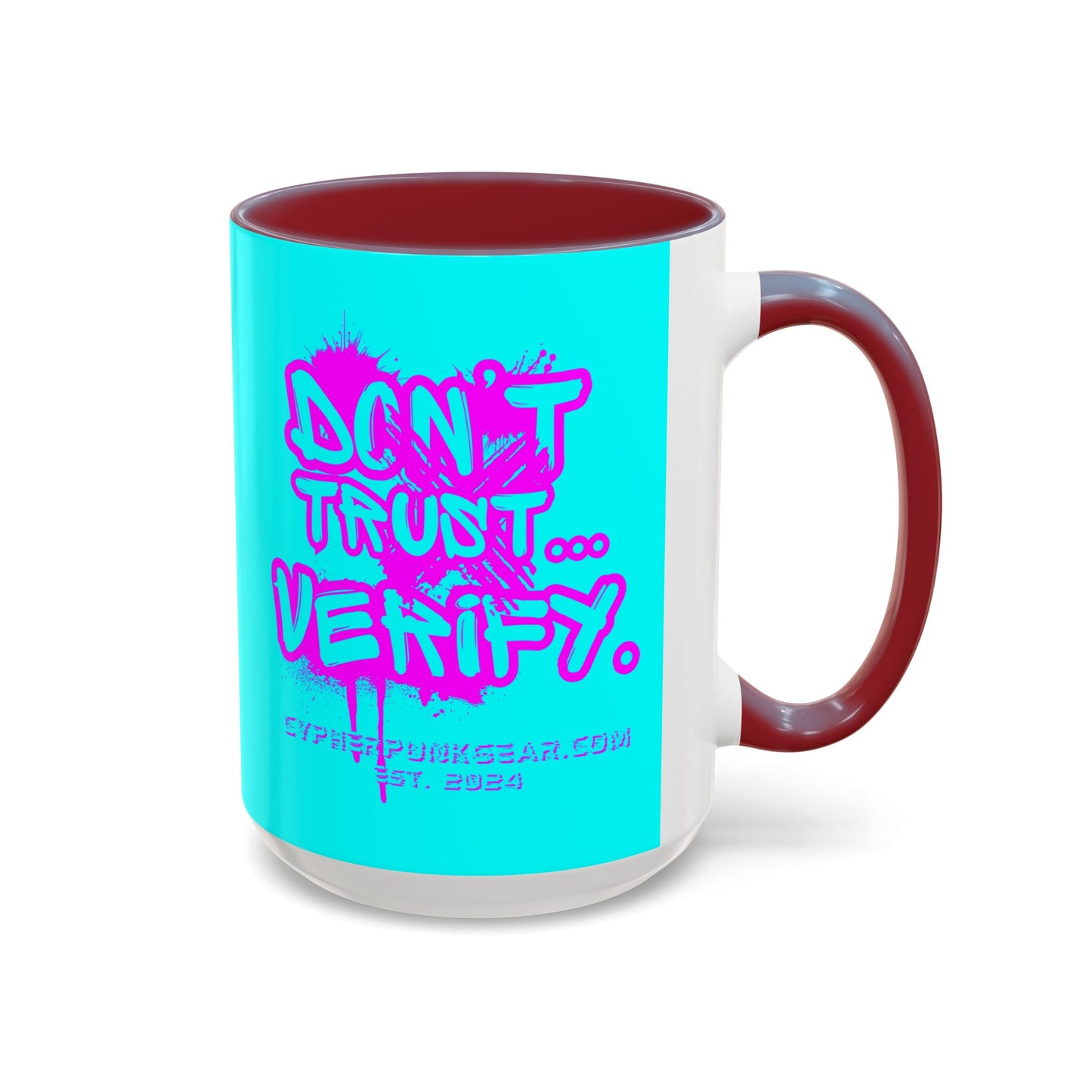 Don't Trust...Verify. Cyan Accent Mug by cypherpunkgear.com