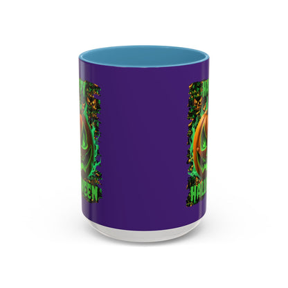 Happy Halloween Green Jack Purple Accent Mug by CreepyCrafts.boo