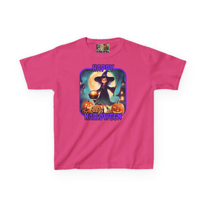Happy Halloween Little Witch Purple font Kids Heavy Cotton™ Tee by CreepyCrafts.boo