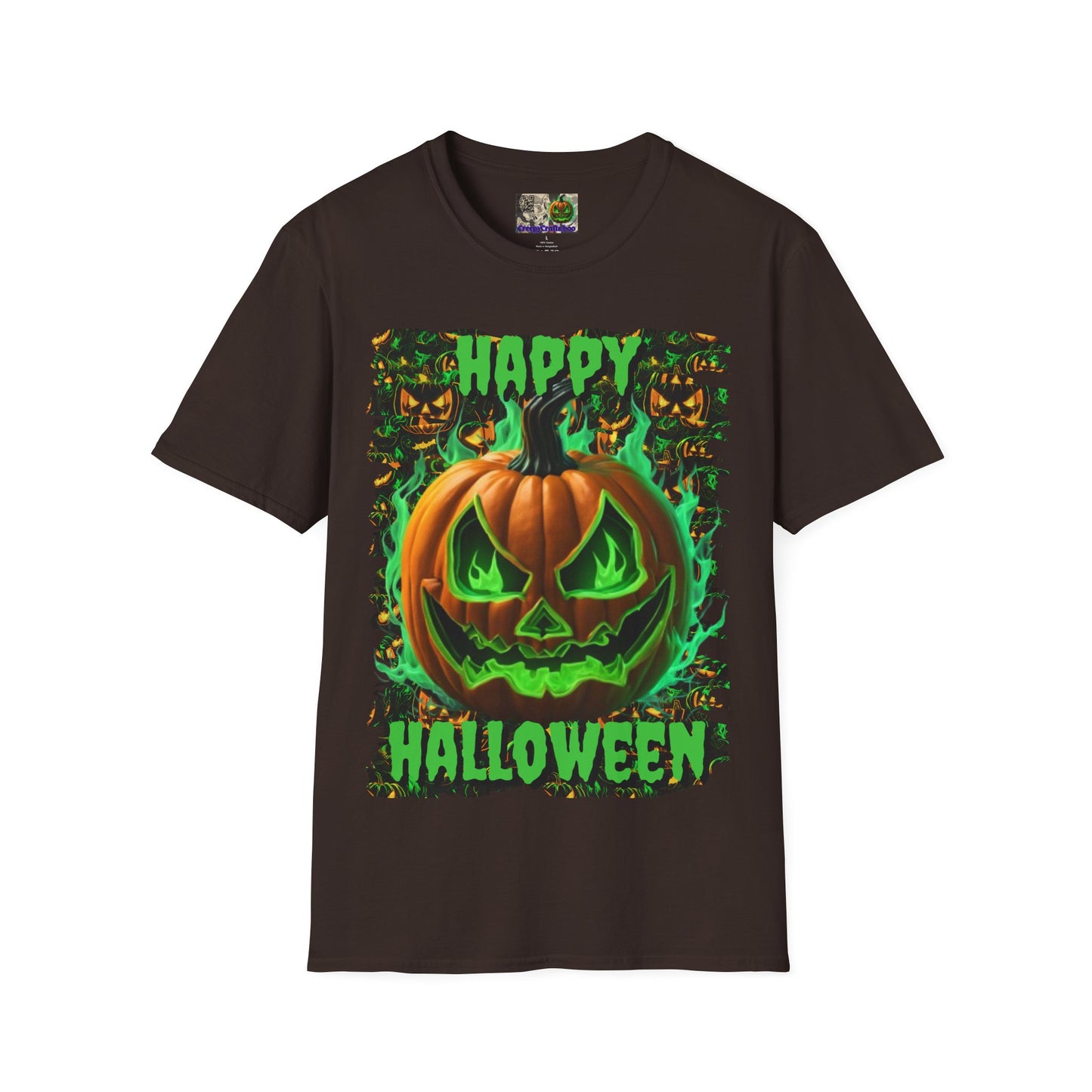 Happy Halloween Green Jack Dark colors Unisex T-Shirt by CreepyCrafts.boo