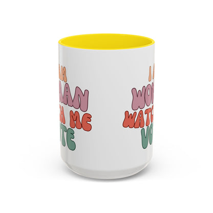 I Am Woman Watch Me Vote White Accent Mug by cypherpunkgear.com
