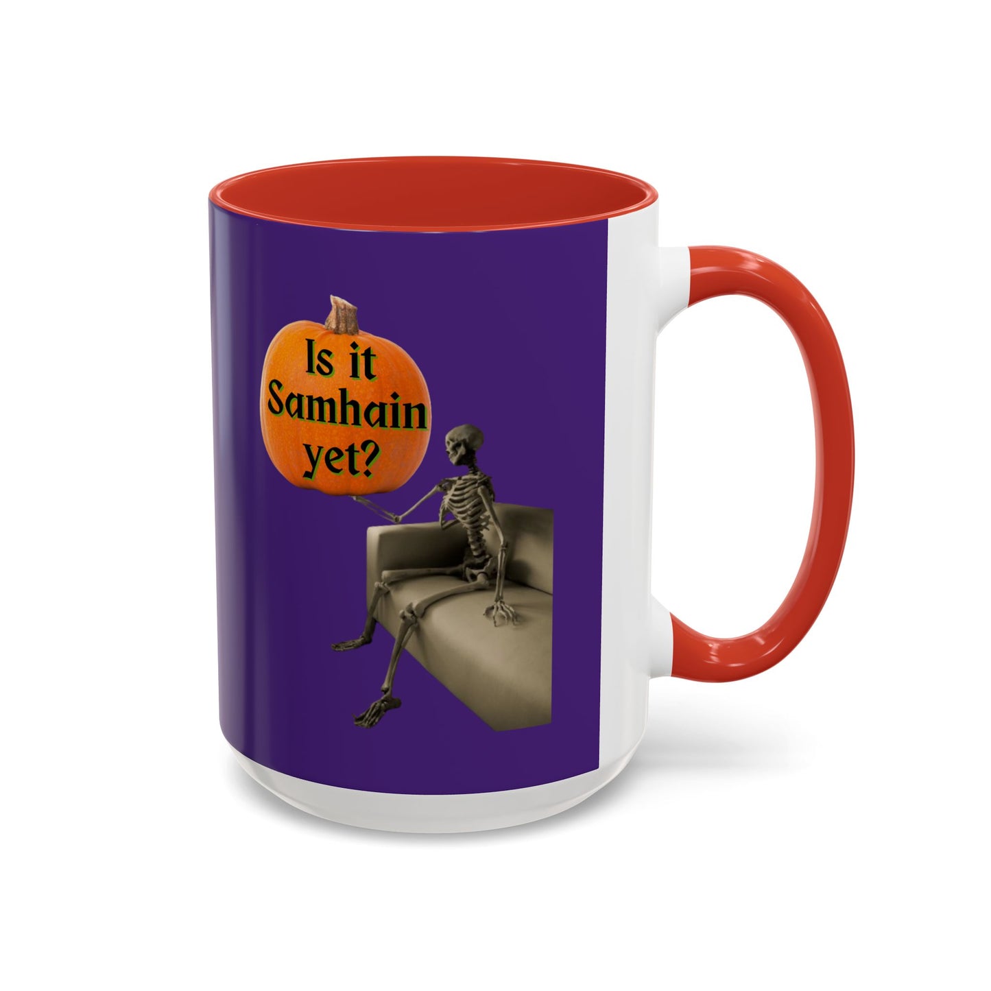 Is it Samhain yet? Skeleton's Pumpkin Purple Accent Mug by CreepyCrafts.boo