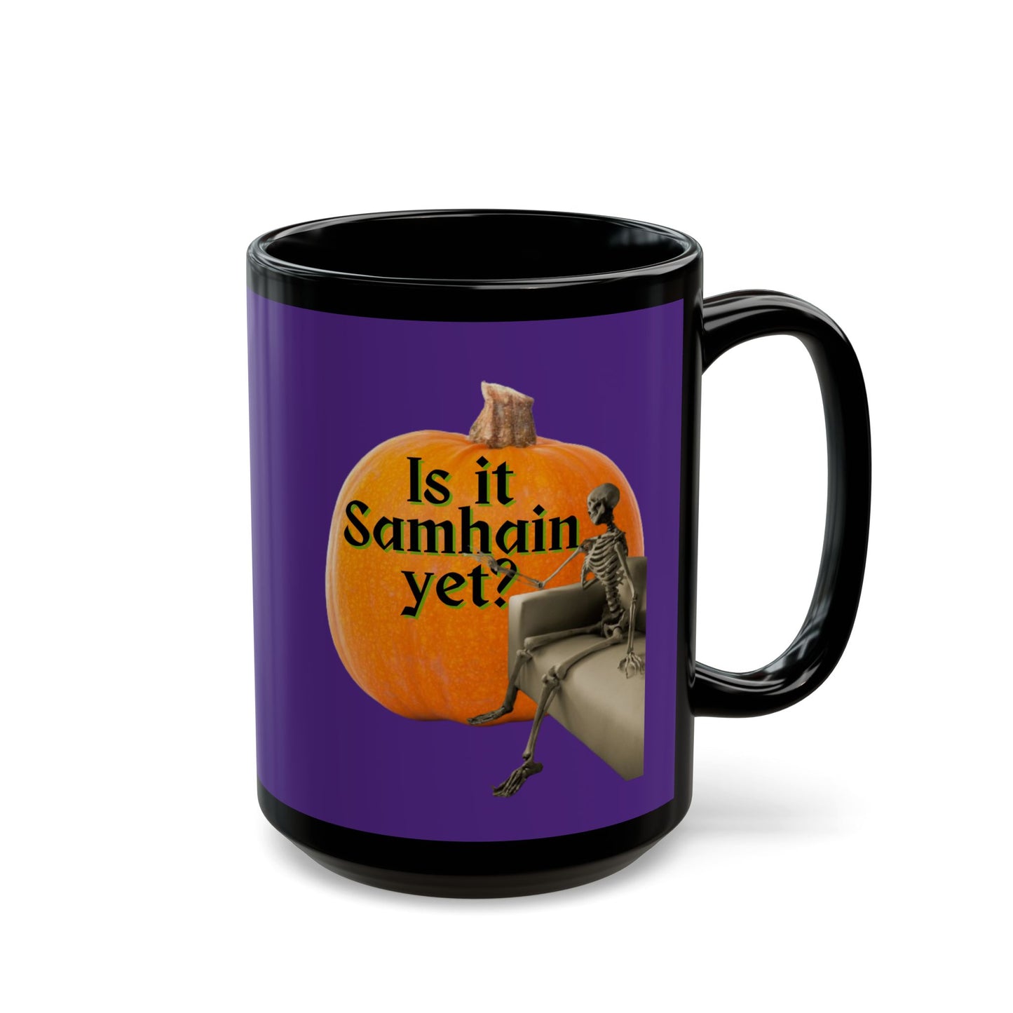 Is It Samhain Yet? Skeleton's Giant Pumpkin Purple Mug by CreepyCrafts.boo