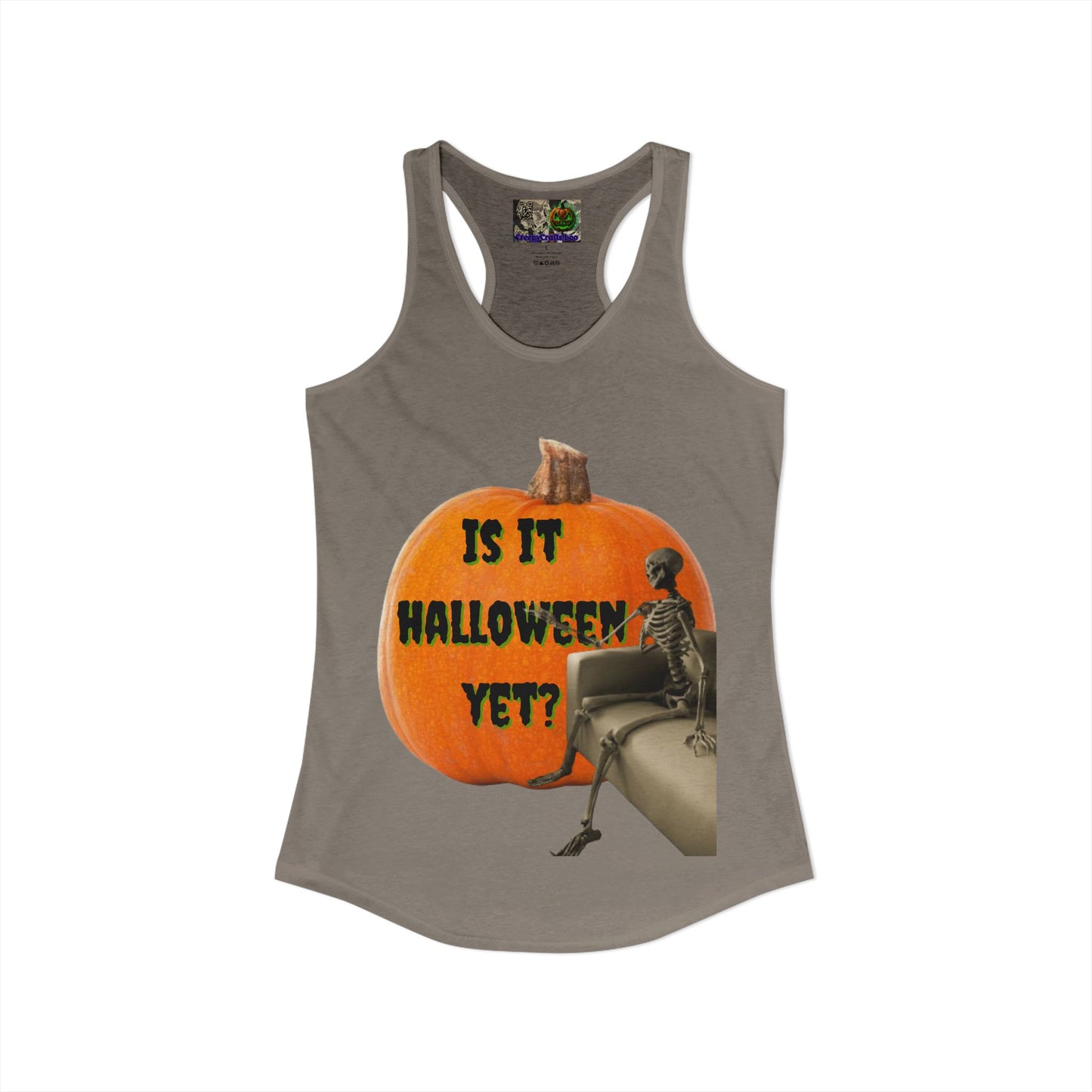 Is it Halloween yet? Skeleton's Giant Pumpkin Women's Racerback Tank Top by CreepyCrafts.boo