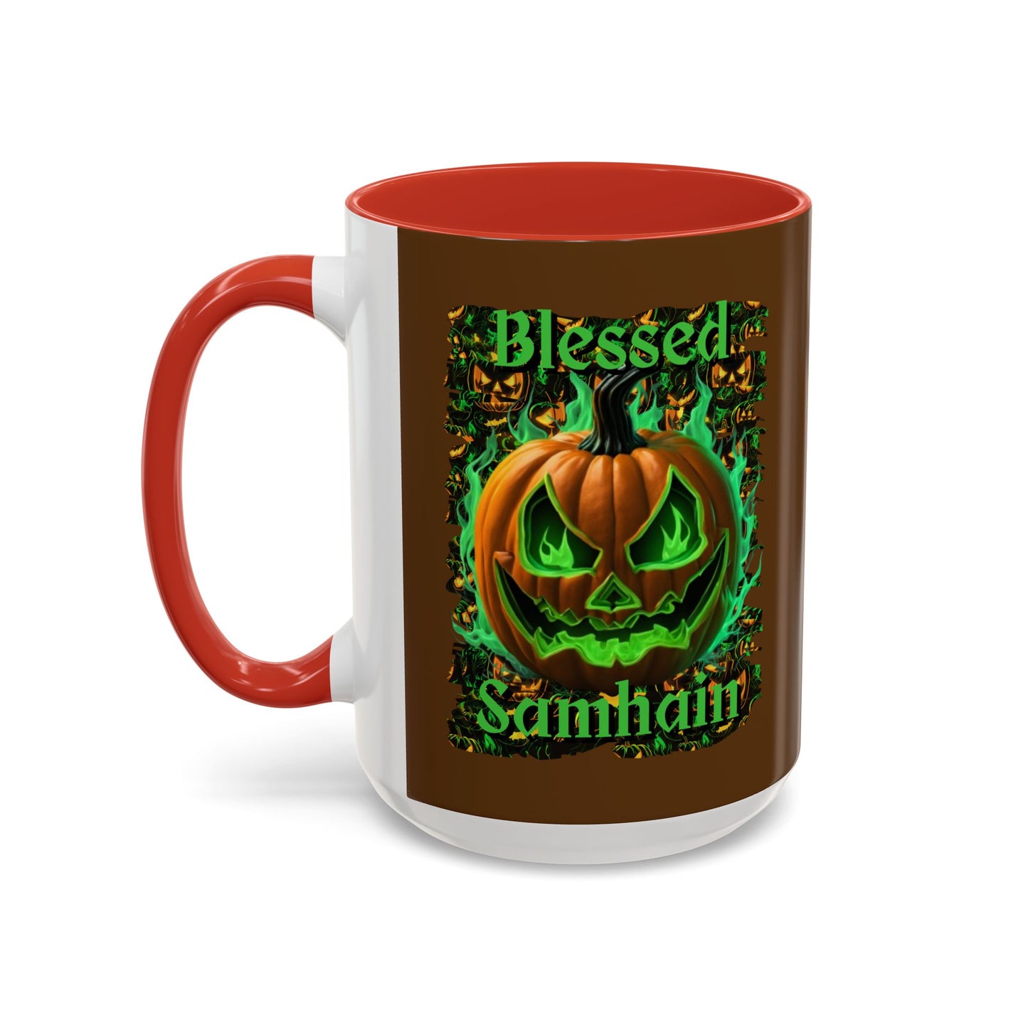 Blessed Samhain Green Jack Brown Accent Mug by CreepyCrafts.boo