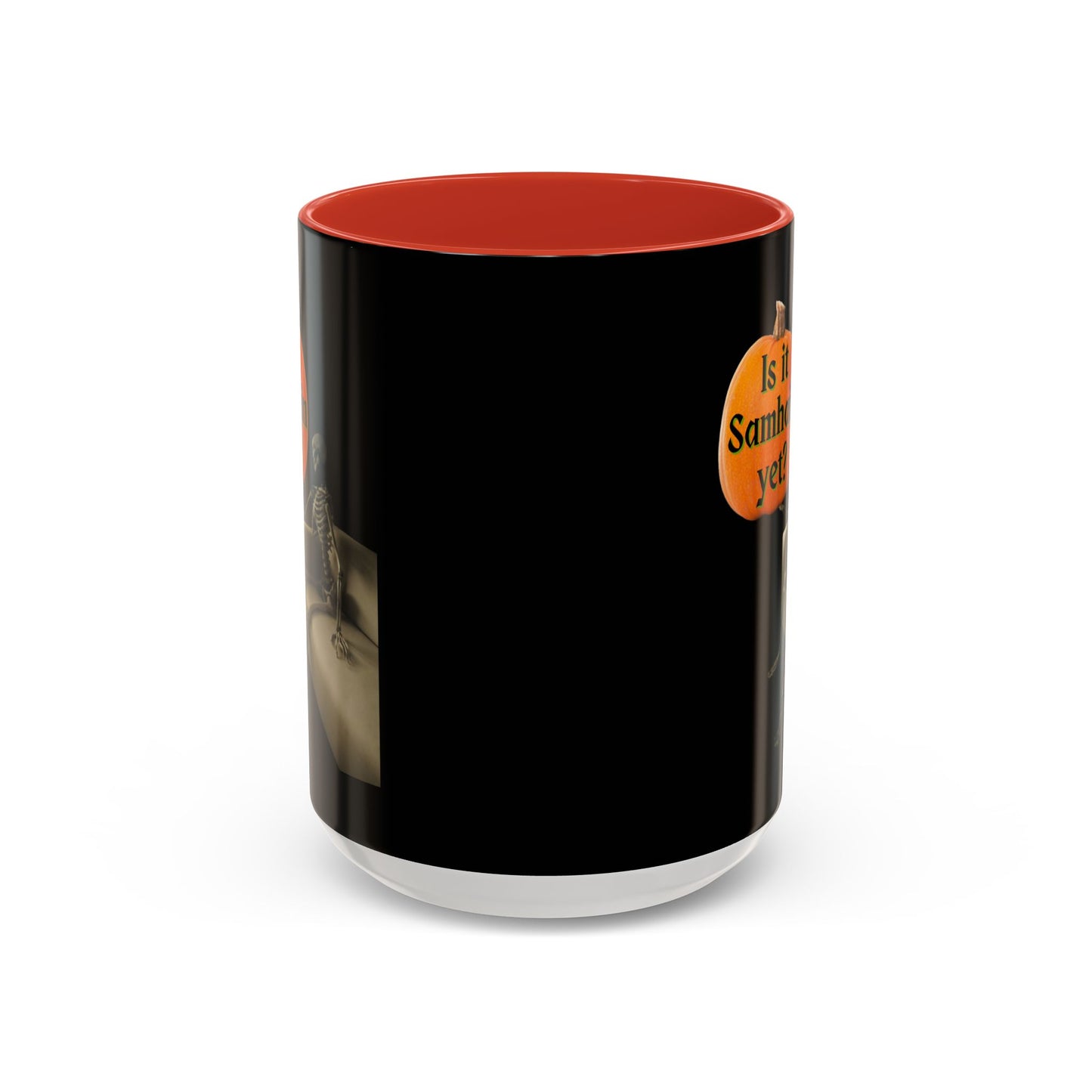 Is it Samhain yet? Skeleton's Pumpkin Black Accent Mug by CreepyCrafts.boo