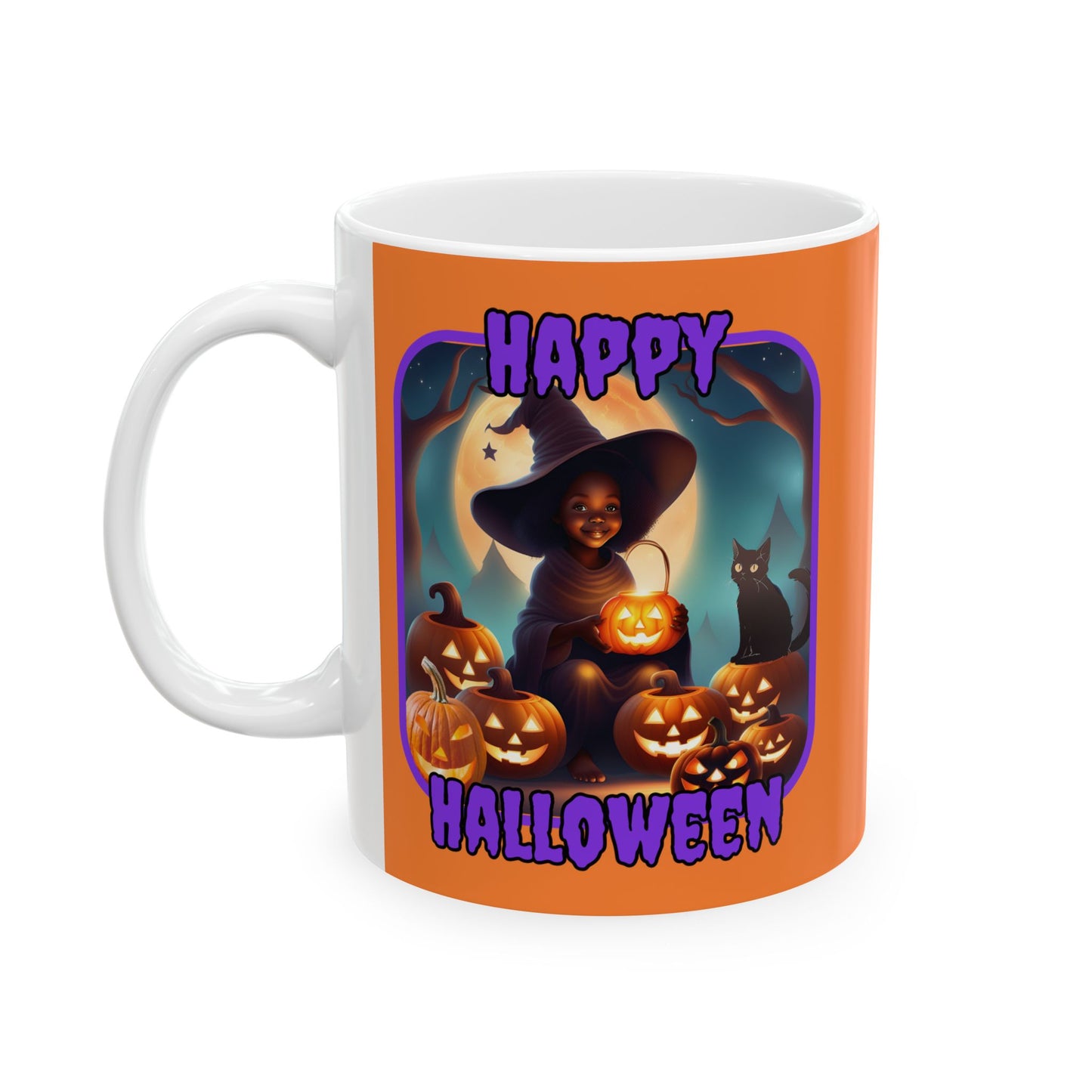 Happy Halloween Cute Witch PRfont Orange Mug by cypherpunkgear