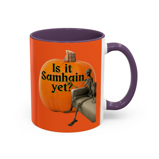 Is It Samhain Yet? Skeleton's Giant Pumpkin Orange Accent Mug by CreepyCrafts.boo