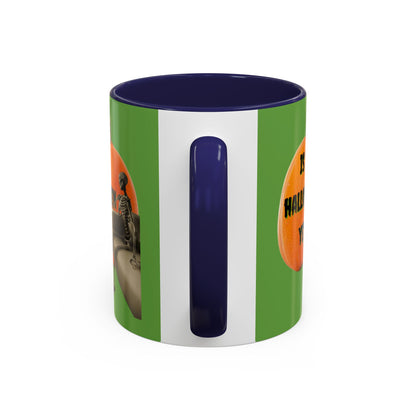 Is it Halloween yet? Skeleton's Giant Pumpkin Green Accent Mug by CreepyCrafts.boo