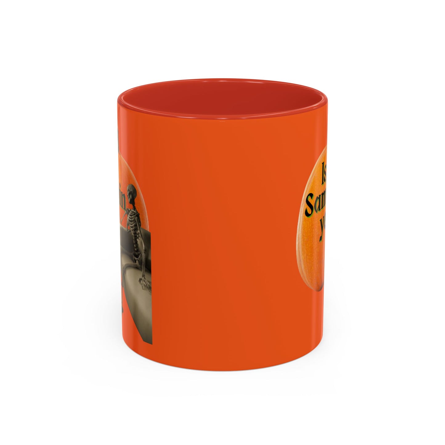 Is It Samhain Yet? Skeleton's Giant Pumpkin Orange Accent Mug by CreepyCrafts.boo
