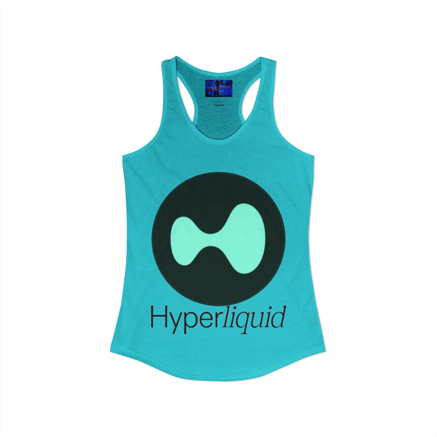Hyperliquid Black font Women's Racerback Tank Top by cypherpunkgear.com