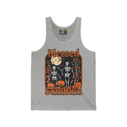 Spooktacular Skeletons of Samhain Unisex Jersey Tank Top by CreepyCrafts.boo