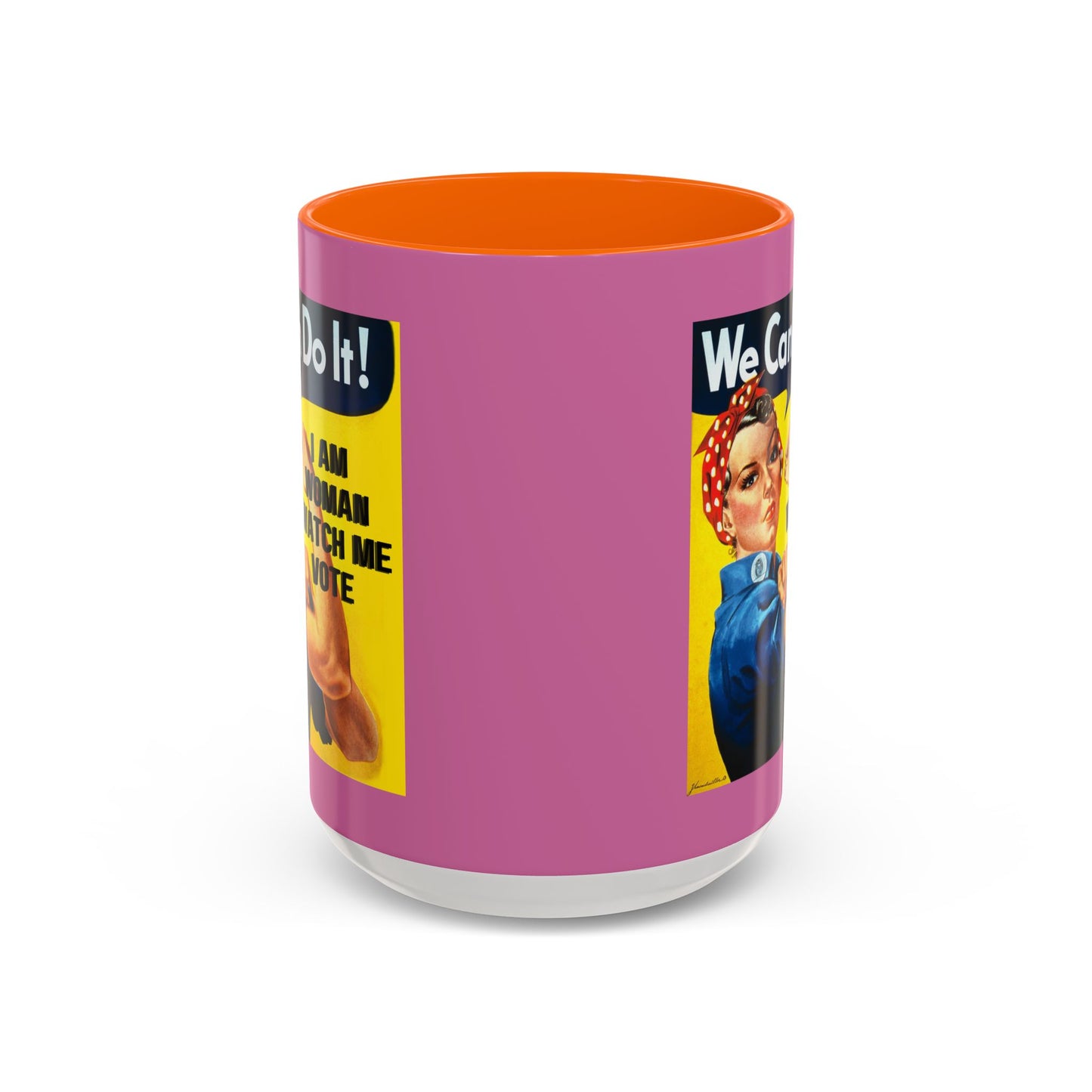I Am Woman Watch Me Vote Rosie Pink Accent Mug by cypherpunkgear.com