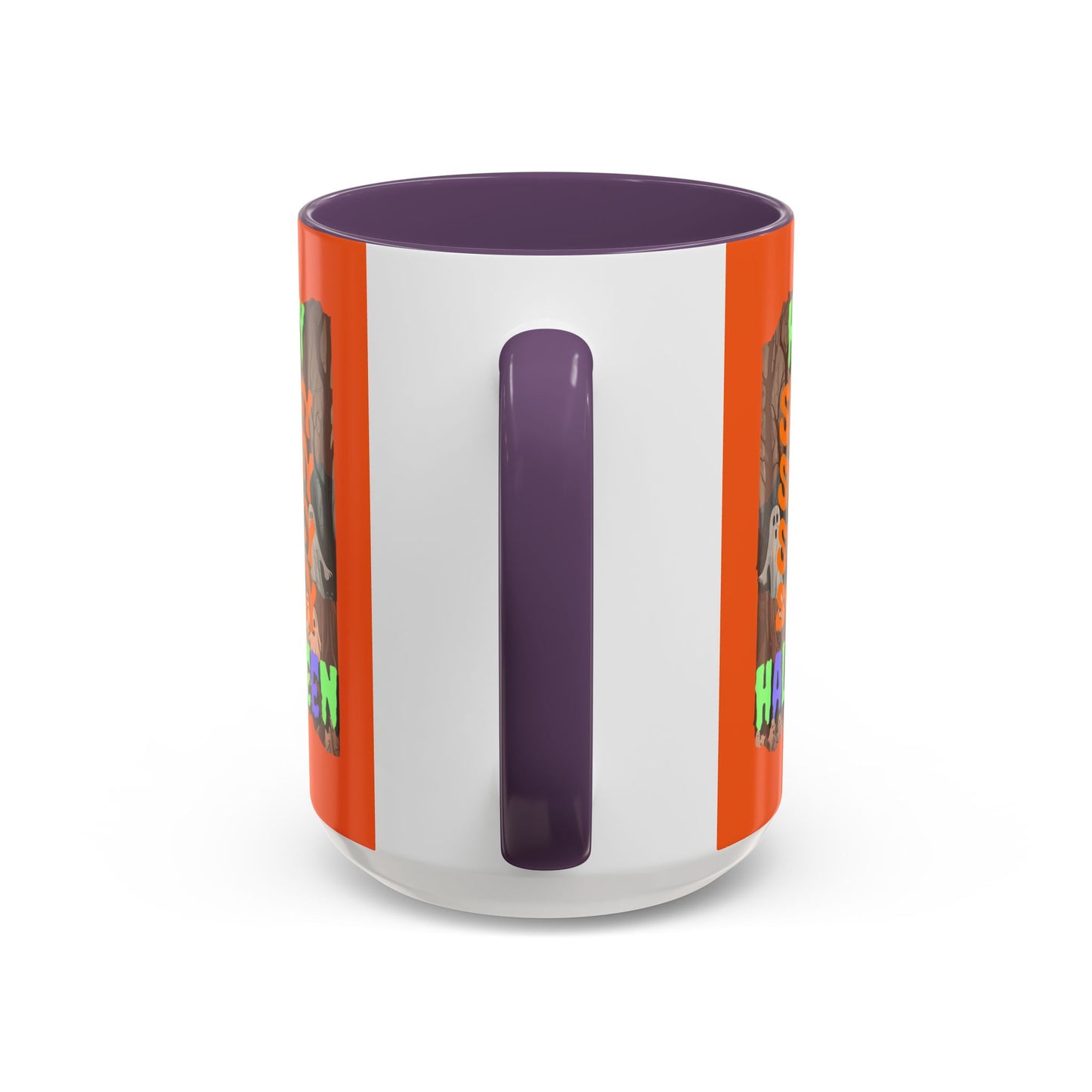 Spooky Happy Halloween Ghost Mixed font Orange Accent Mug by CreepyCrafts.boo