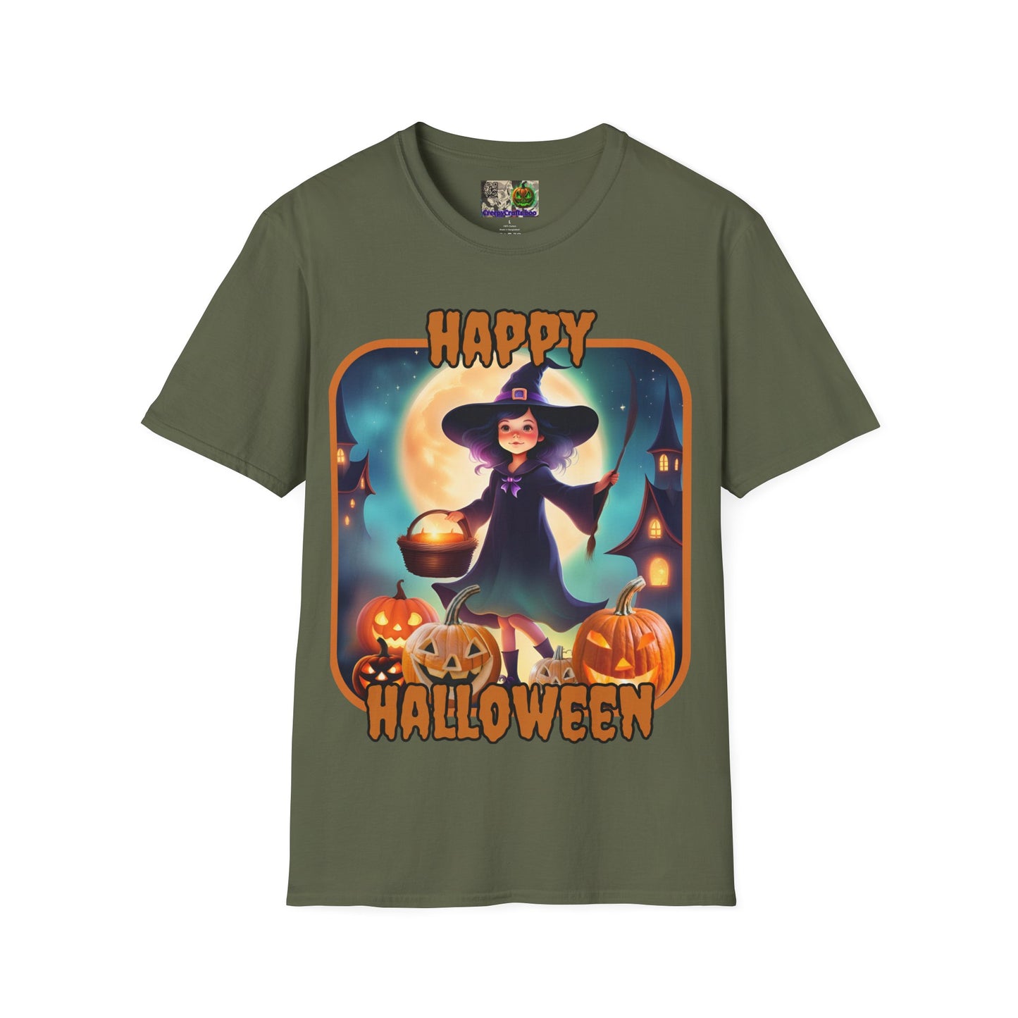 Happy Halloween Little Witch Orange font, Dark colors, Unisex T-Shirt by CreepyCrafts.boo