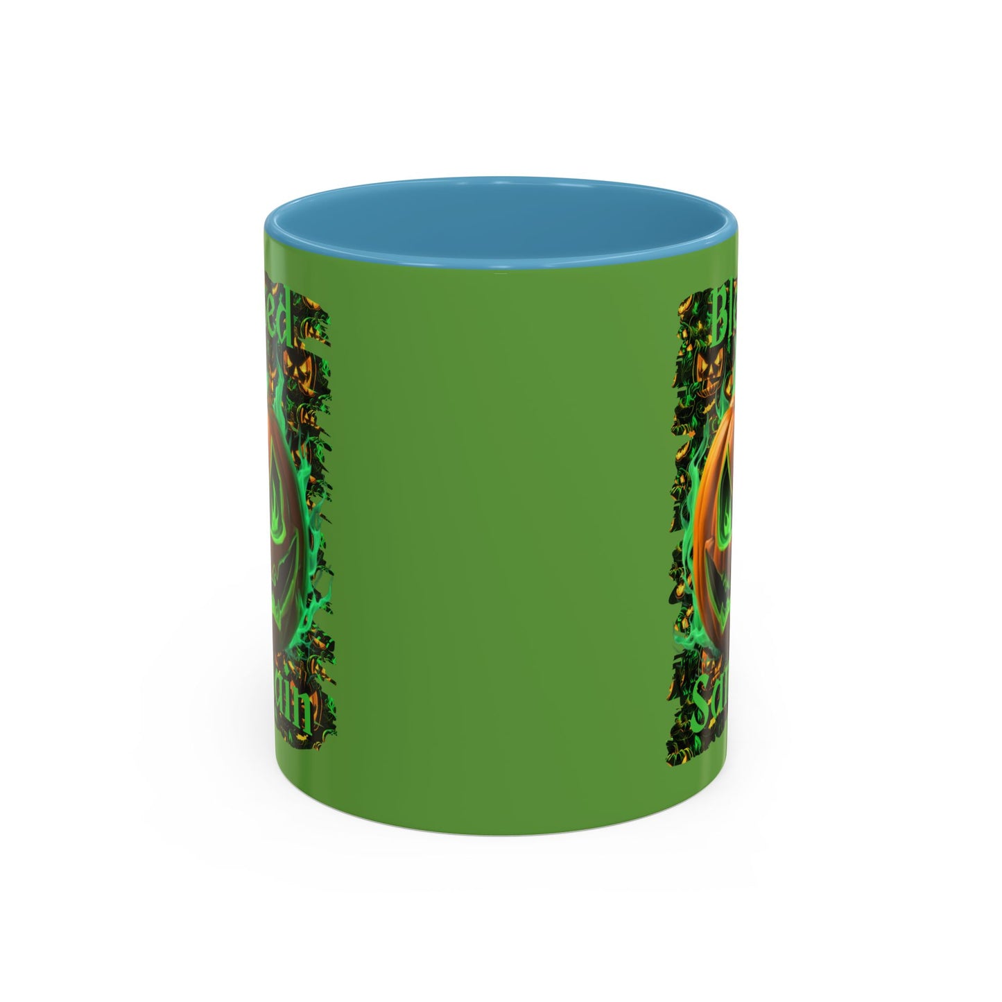 Blessed Samhain Green Jack Green Accent Mug by CreepyCrafts.boo