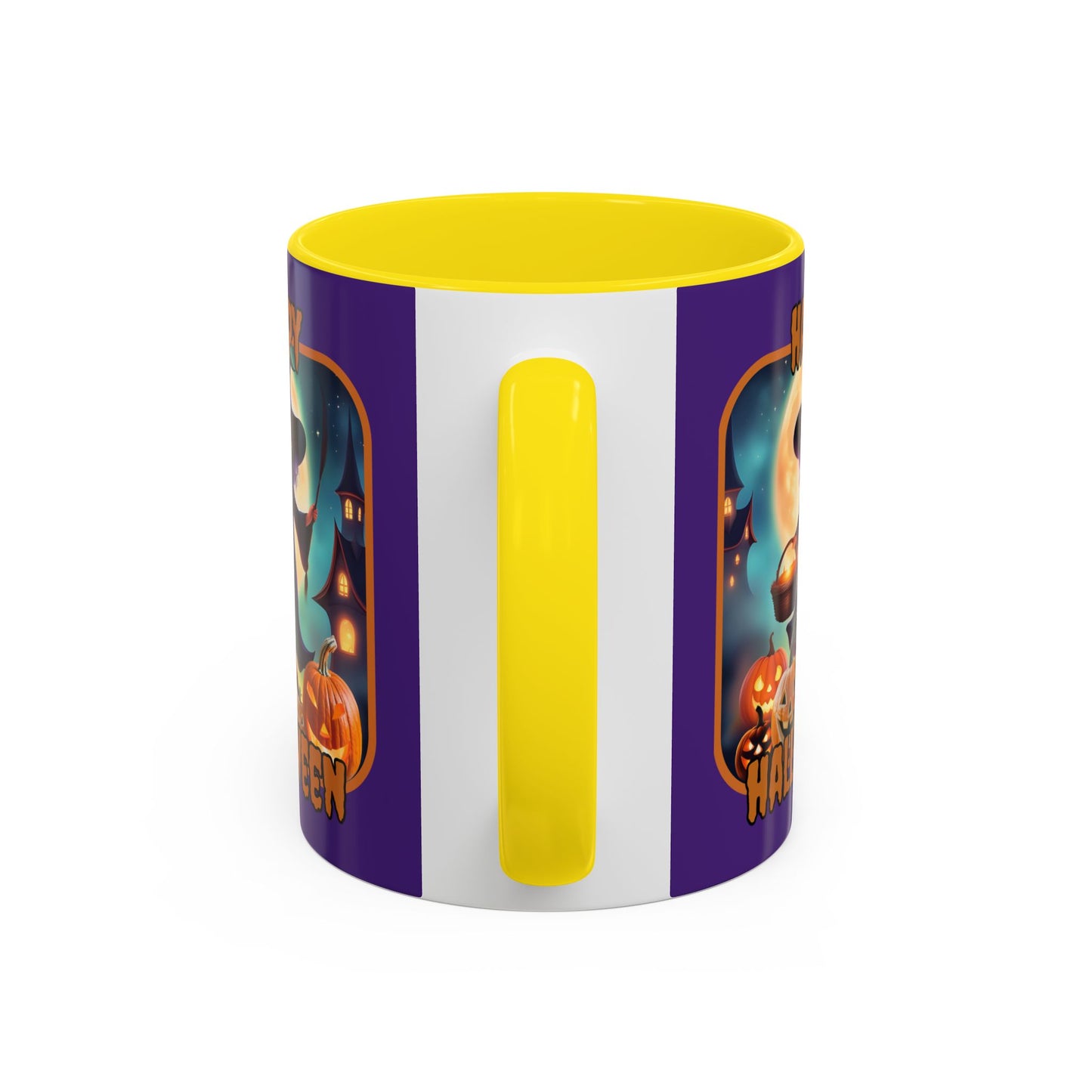 Happy Halloween Little Witch Orange font Purple Accent Mug by CreepyCrafts.boo