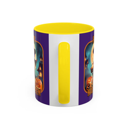 Happy Halloween Little Witch Orange font Purple Accent Mug by CreepyCrafts.boo