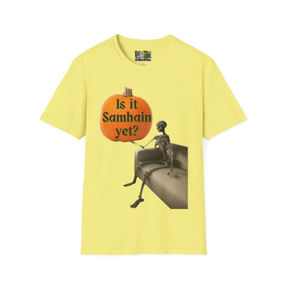 Is it Samhain yet? Skeleton's Pumpkin Light colors Unisex T-Shirt by CreepyCrafts.boo
