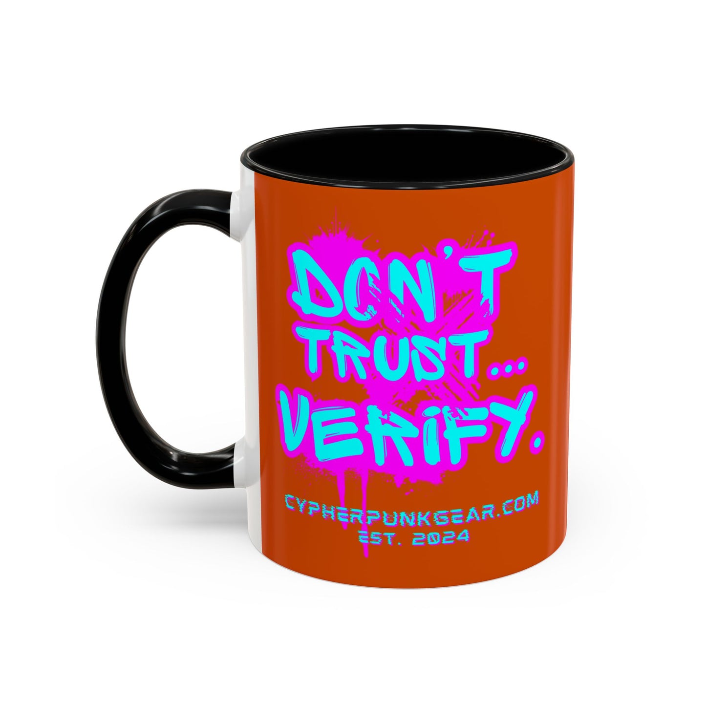 Don't Trust...Verify. Orange Accent Mug by cypherpunkgear.com