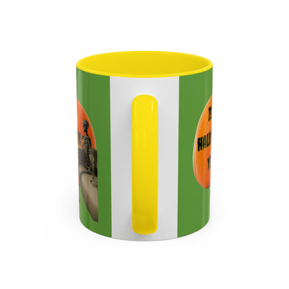 Is it Halloween yet? Skeleton's Giant Pumpkin Green Accent Mug by CreepyCrafts.boo