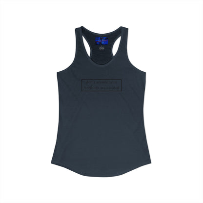 don't assume your freedoms are assured, Black font, Women's Racerback Tank Top by cypherpunkgear.com