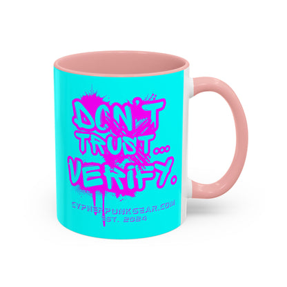 Don't Trust...Verify. Cyan Accent Mug by cypherpunkgear.com