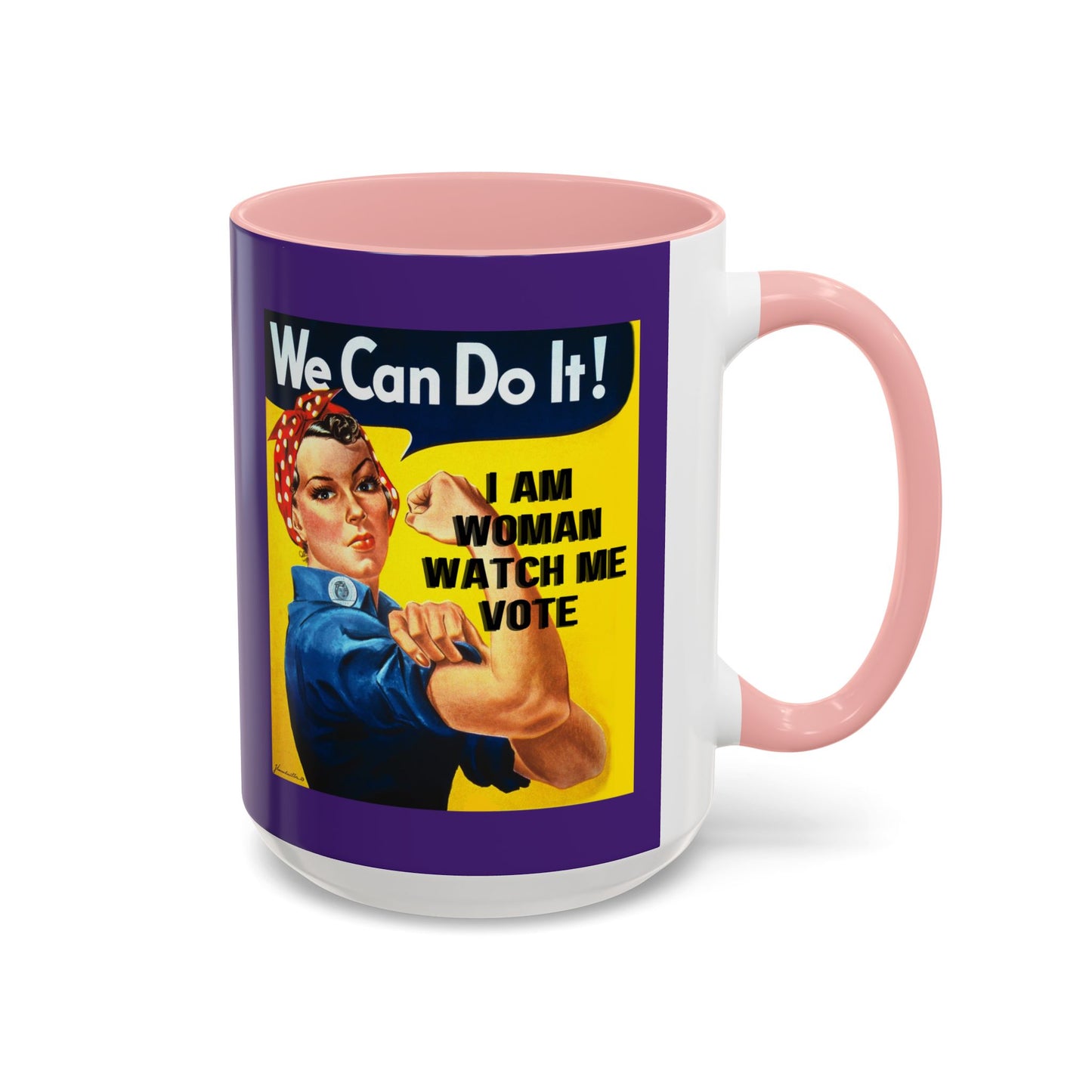 I Am Woman Watch Me Vote Rosie Dark Purple Accent Mug by cypherpunkgear.com