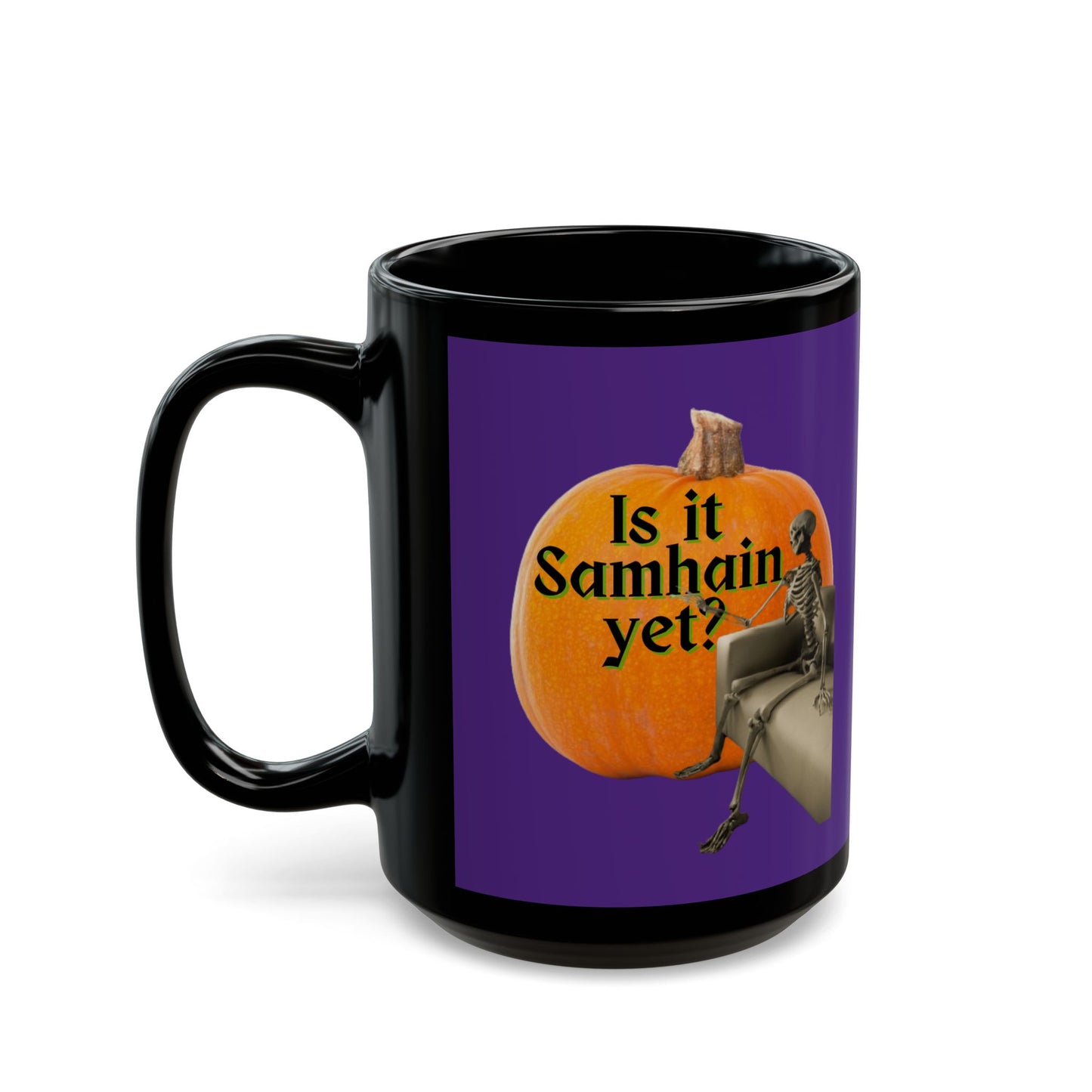 Is It Samhain Yet? Skeleton's Giant Pumpkin Purple Mug by CreepyCrafts.boo