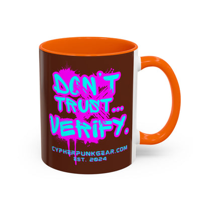 Don't Trust...Verify. Brown Accent Mug by cypherpunkgear.com