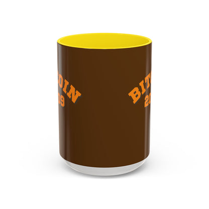 Bitcoin 2009 Brown Accent Mug by cypherpunkgear.com
