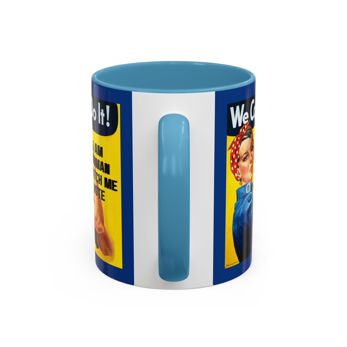 I Am Woman Watch Me Vote Rosie Dark Blue Accent Mug by cypherpunkgear.com