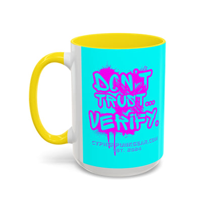 Don't Trust...Verify. Cyan Accent Mug by cypherpunkgear.com